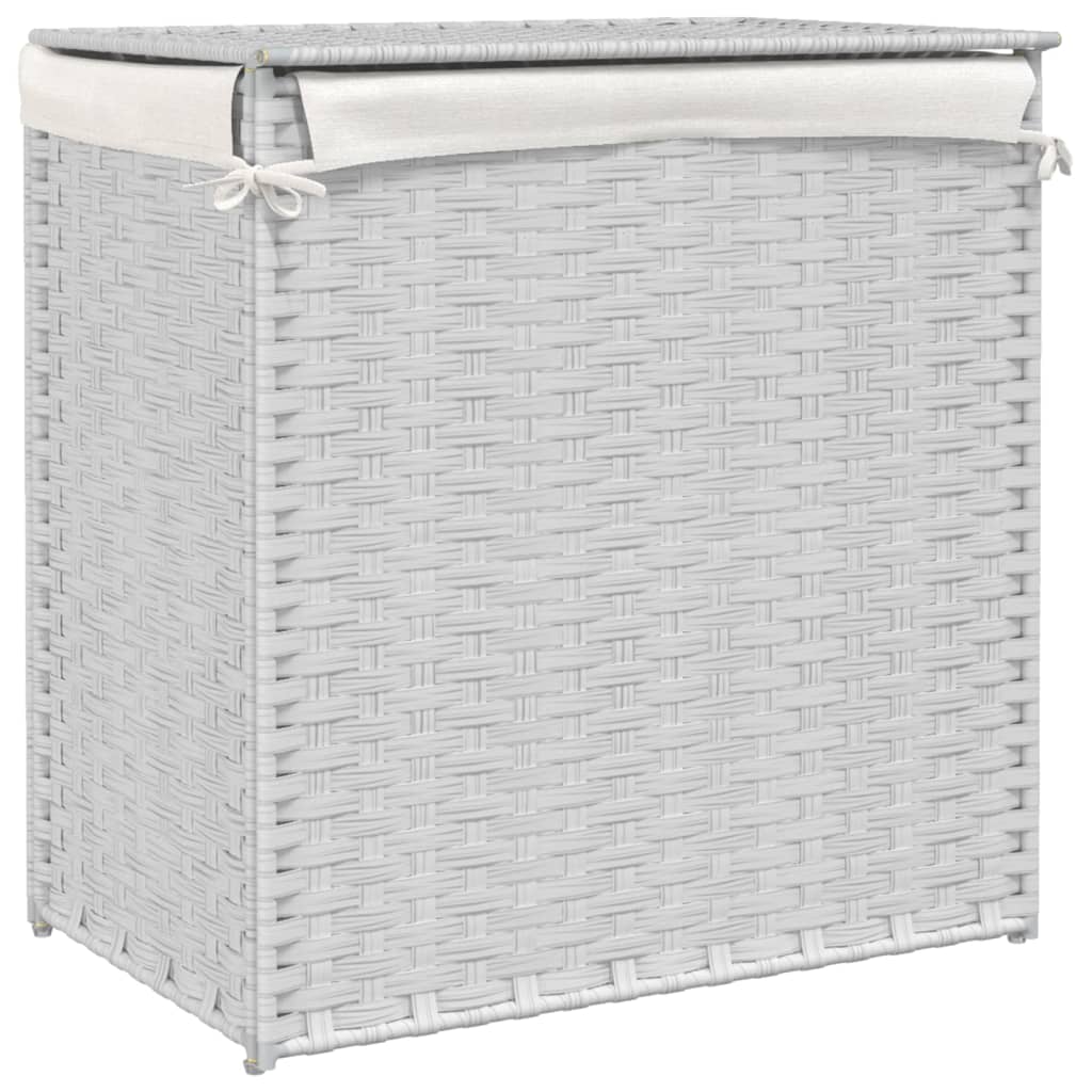 vidaXL Kosz na pranie z 2 komorami, biały, 53x35x57 cm, polirattan