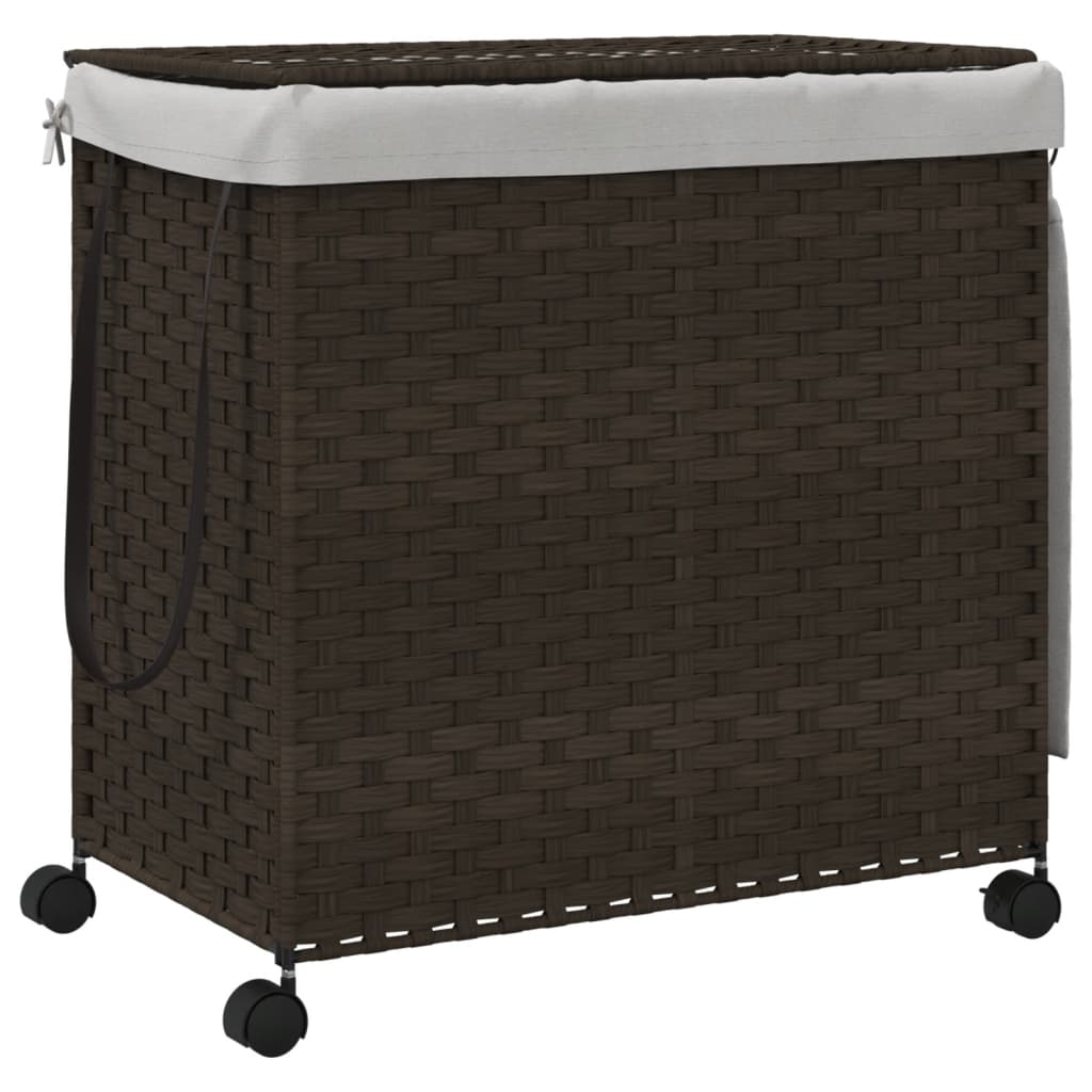 vidaXL Kosz na pranie z kółkami, ciemny brąz, 60x35x60,5 cm, rattan