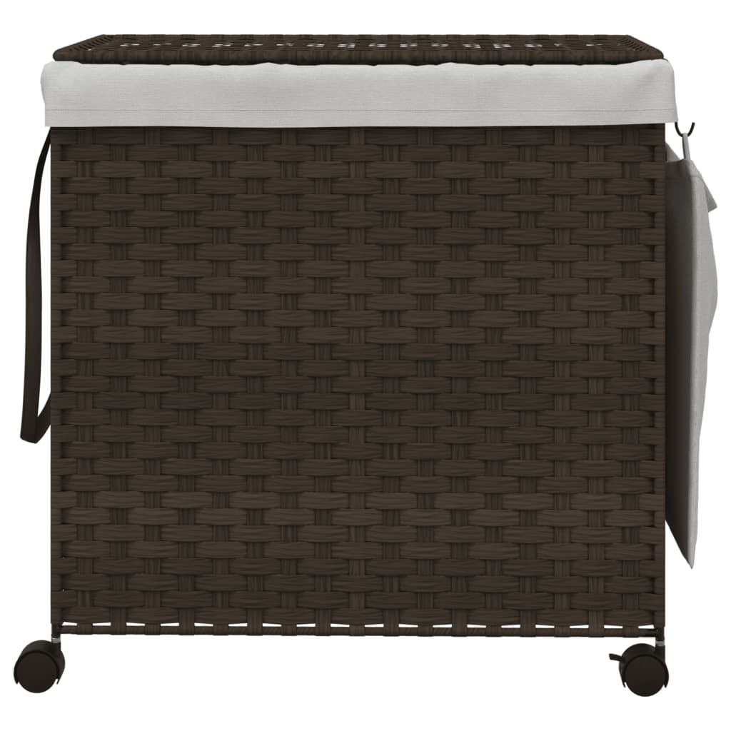 vidaXL Kosz na pranie z kółkami, ciemny brąz, 60x35x60,5 cm, rattan