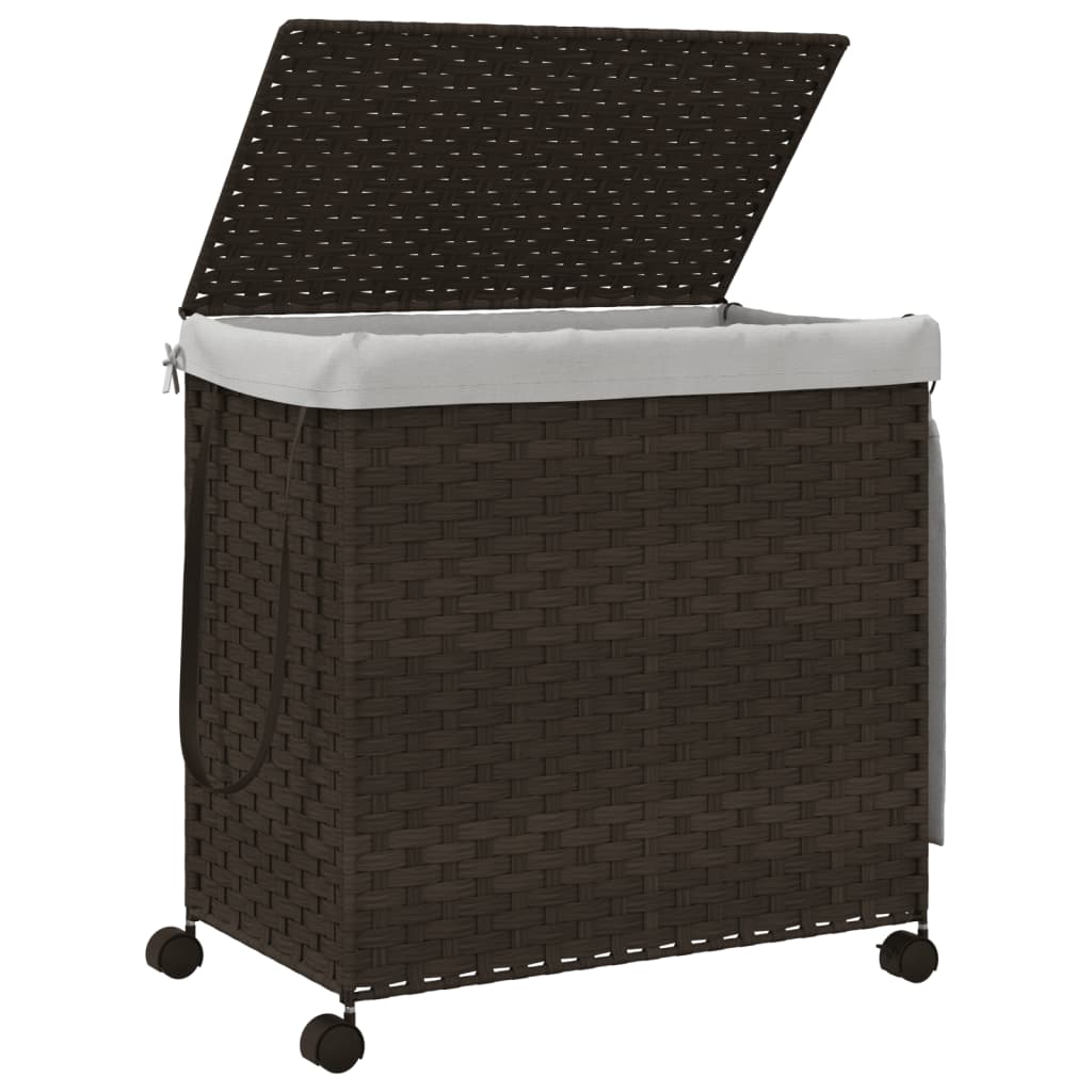 vidaXL Kosz na pranie z kółkami, ciemny brąz, 60x35x60,5 cm, rattan