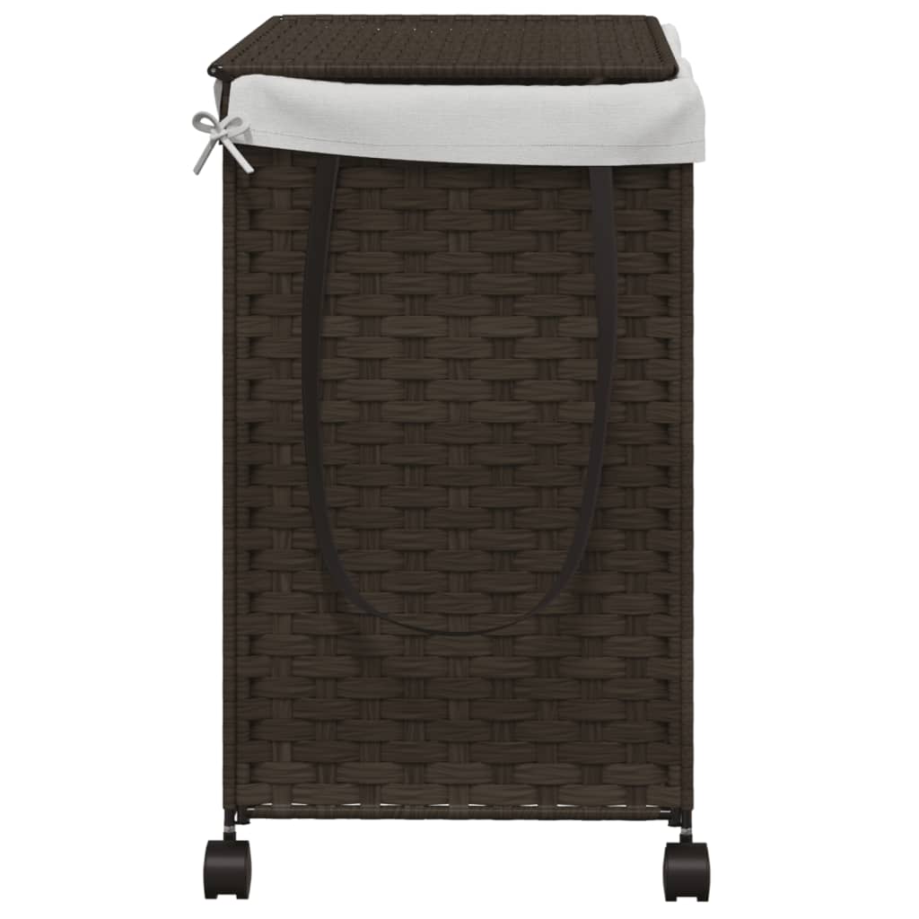 vidaXL Kosz na pranie z kółkami, ciemny brąz, 60x35x60,5 cm, rattan
