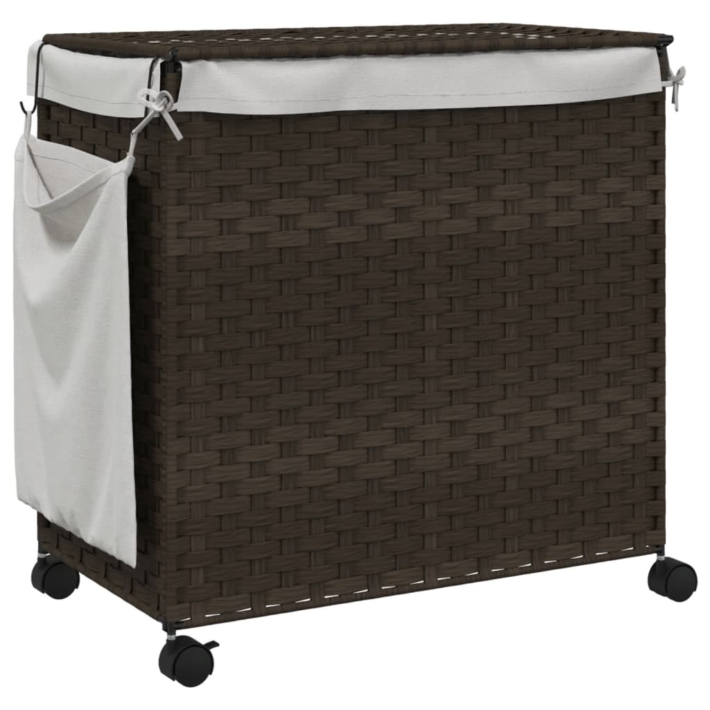 vidaXL Kosz na pranie z kółkami, ciemny brąz, 60x35x60,5 cm, rattan