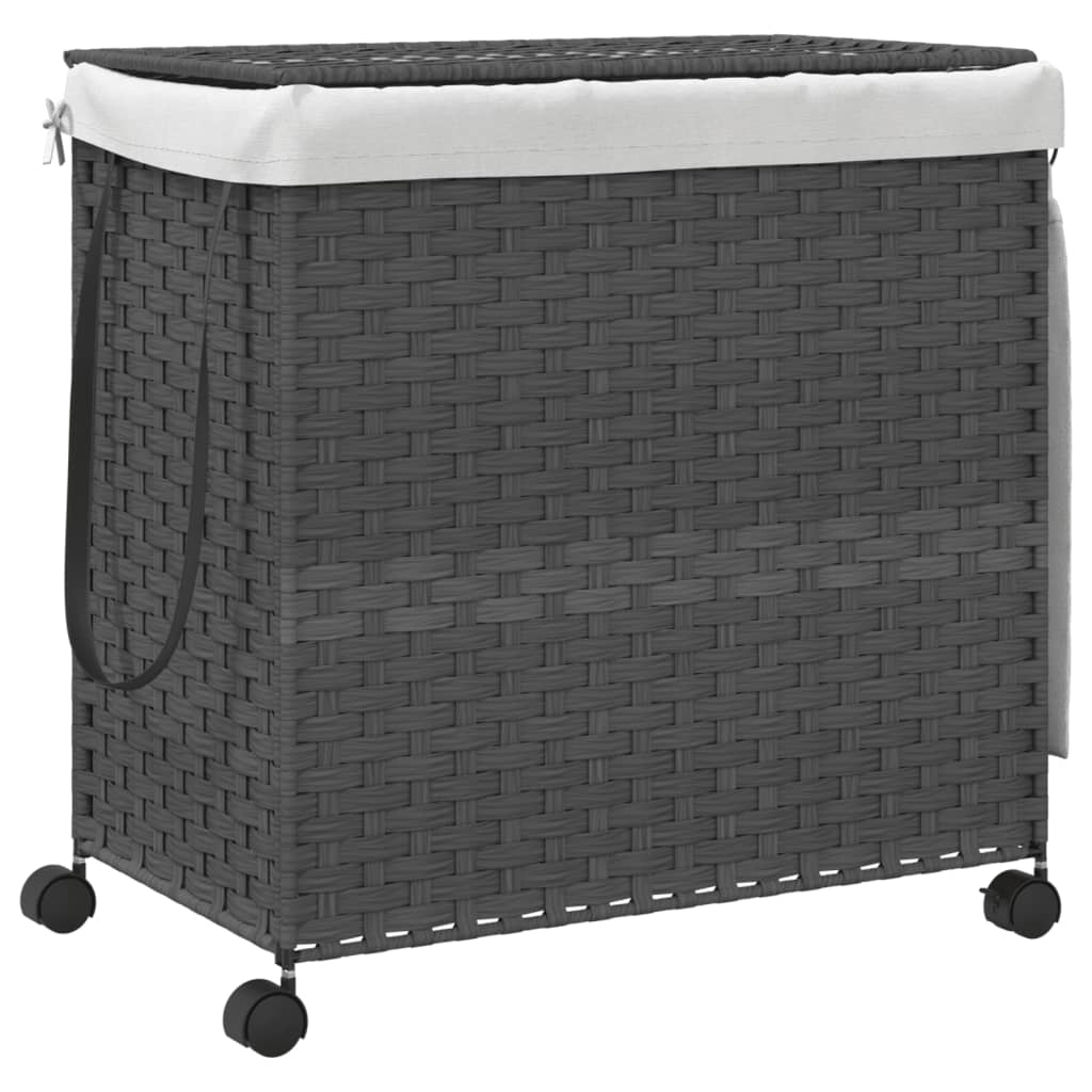 vidaXL Kosz na pranie z kółkami, szary, 60x35x60,5 cm, rattan