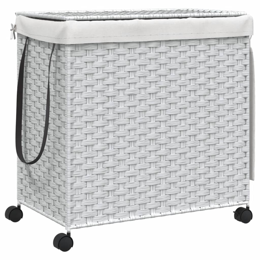 vidaXL Kosz na pranie z kółkami, biały, 60x35x60,5 cm, rattan