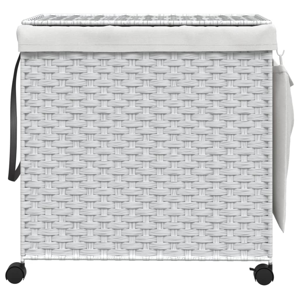 vidaXL Kosz na pranie z kółkami, biały, 60x35x60,5 cm, rattan