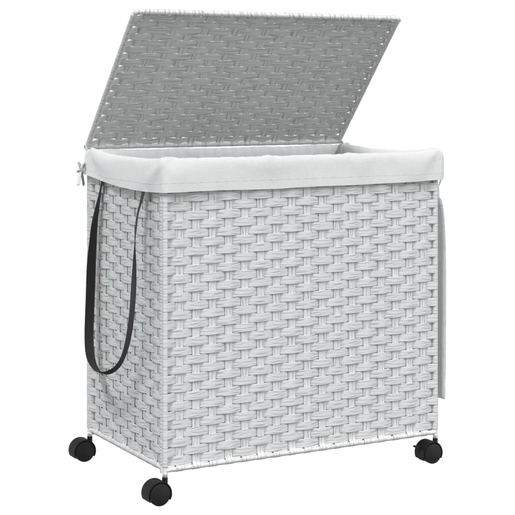 vidaXL Kosz na pranie z kółkami, biały, 60x35x60,5 cm, rattan