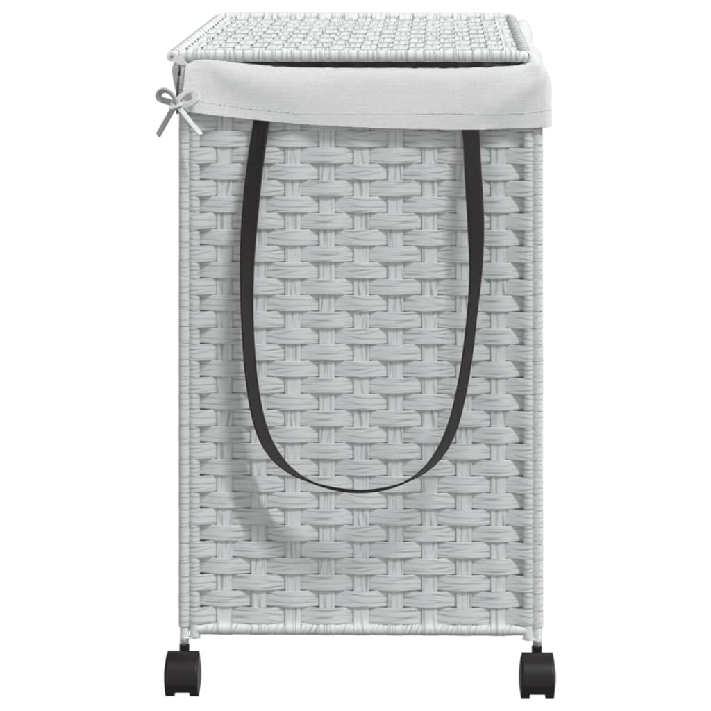 vidaXL Kosz na pranie z kółkami, biały, 60x35x60,5 cm, rattan