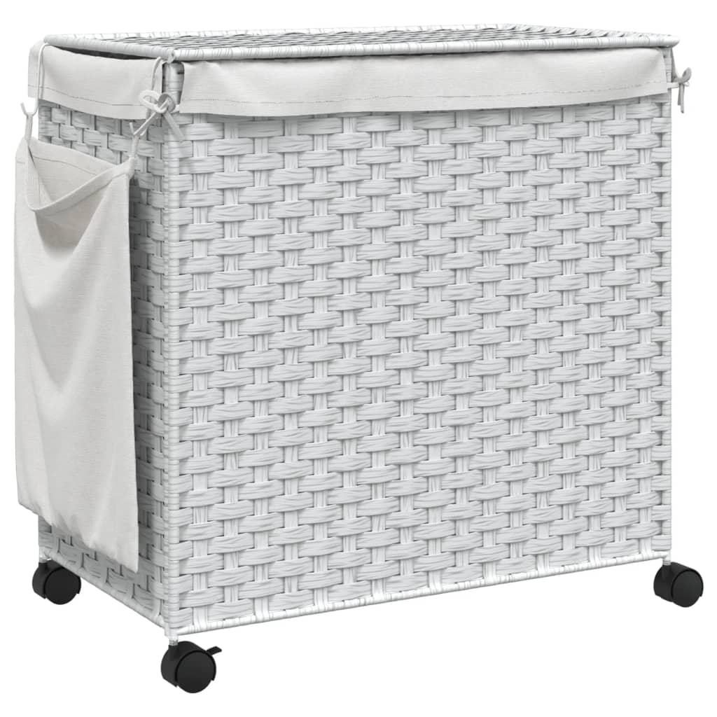 vidaXL Kosz na pranie z kółkami, biały, 60x35x60,5 cm, rattan
