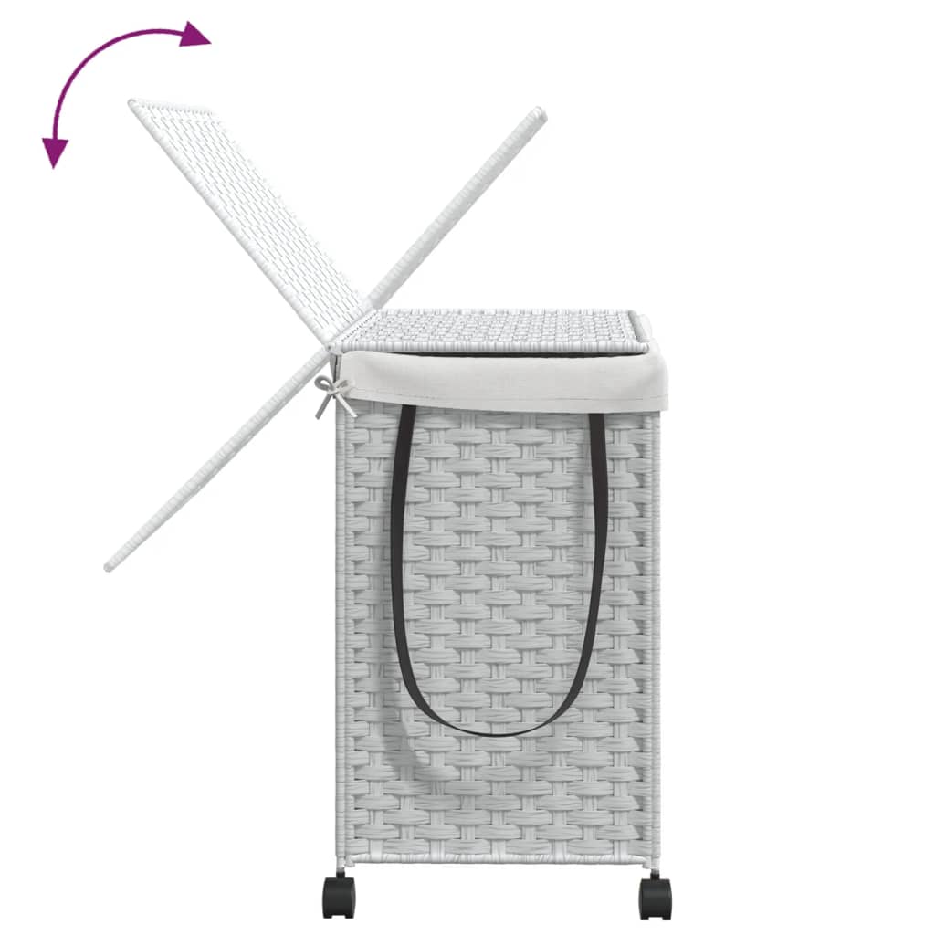 vidaXL Kosz na pranie z kółkami, biały, 60x35x60,5 cm, rattan