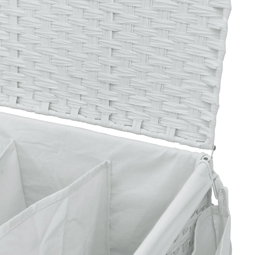 vidaXL Kosz na pranie z kółkami, biały, 60x35x60,5 cm, rattan