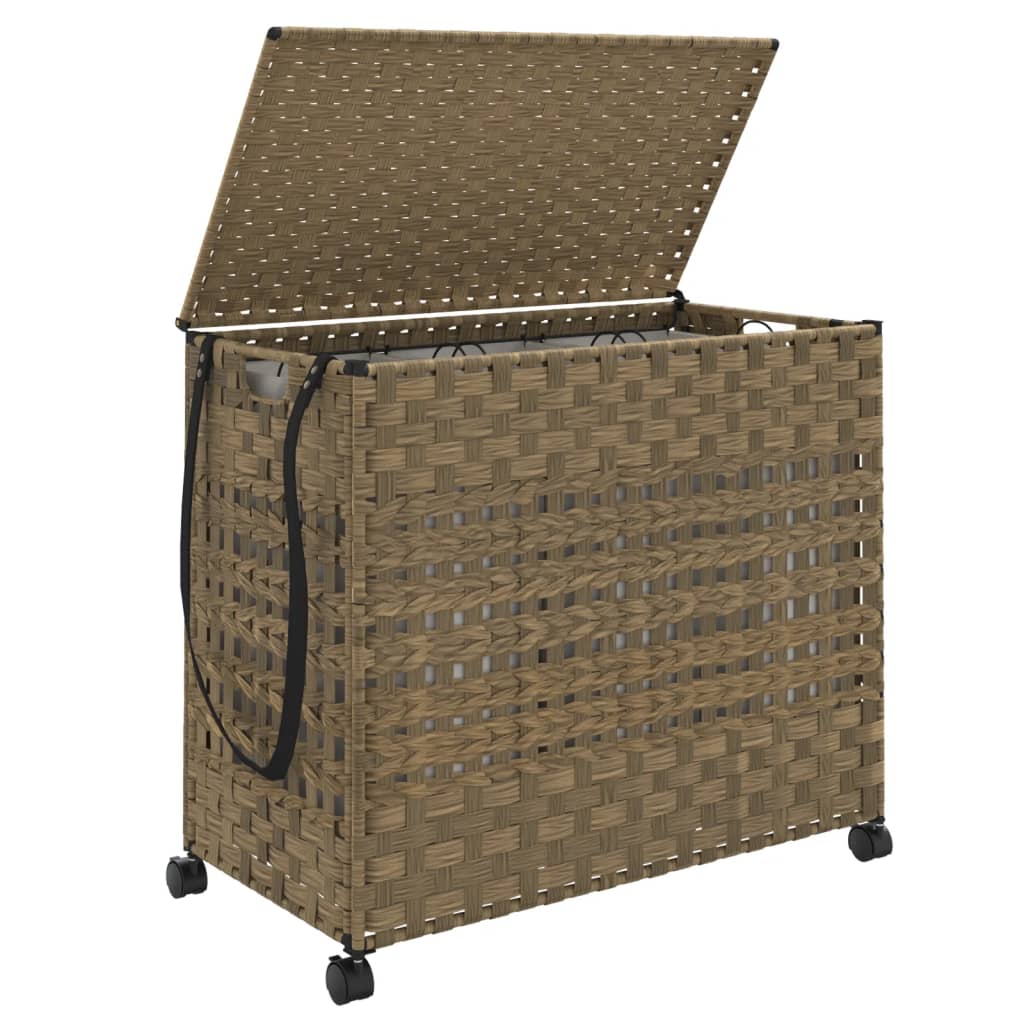 vidaXL Kosz na pranie z kółkami, 66x35x60 cm, rattan