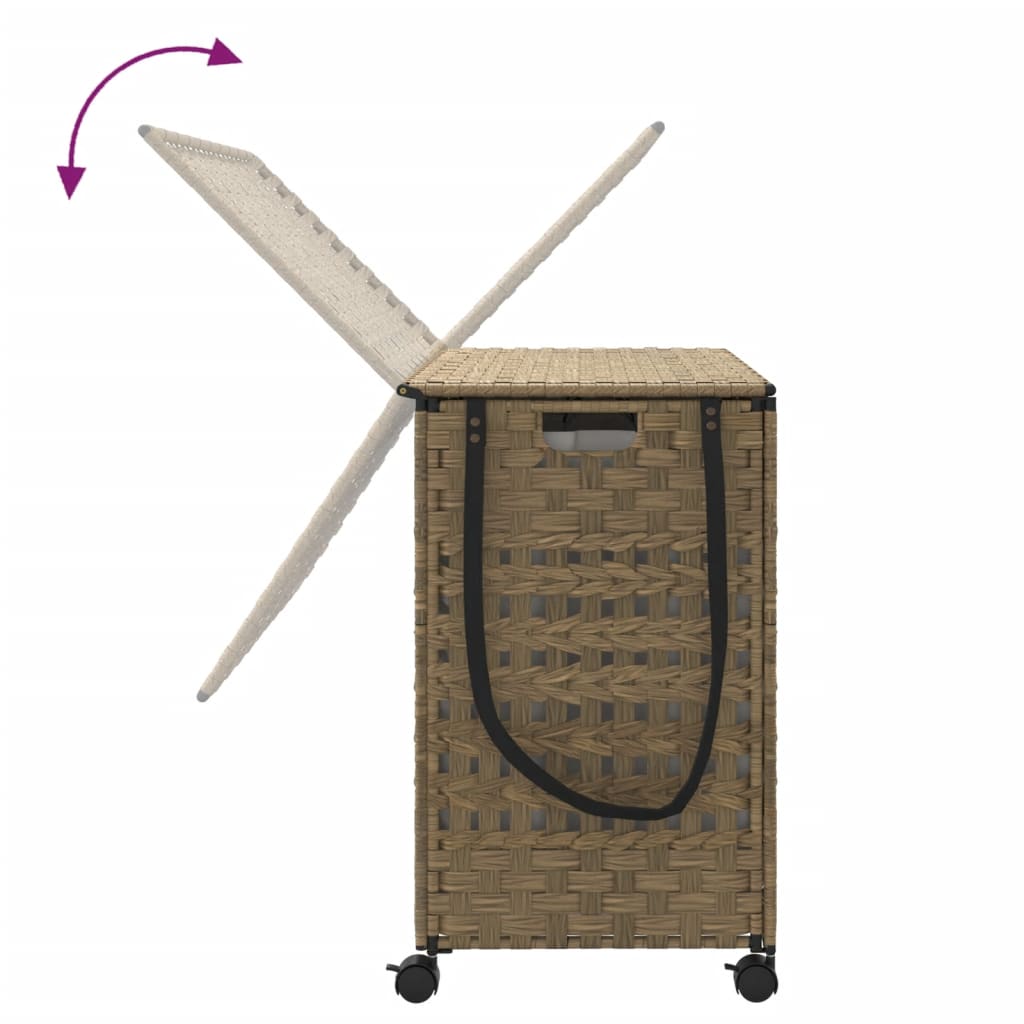 vidaXL Kosz na pranie z kółkami, 66x35x60 cm, rattan