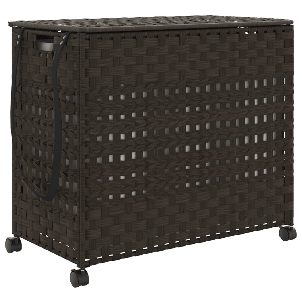 vidaXL Kosz na pranie z kółkami, ciemny brąz, 66x35x60 cm, rattan