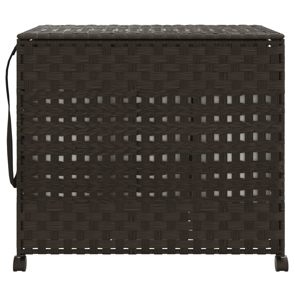 vidaXL Kosz na pranie z kółkami, ciemny brąz, 66x35x60 cm, rattan