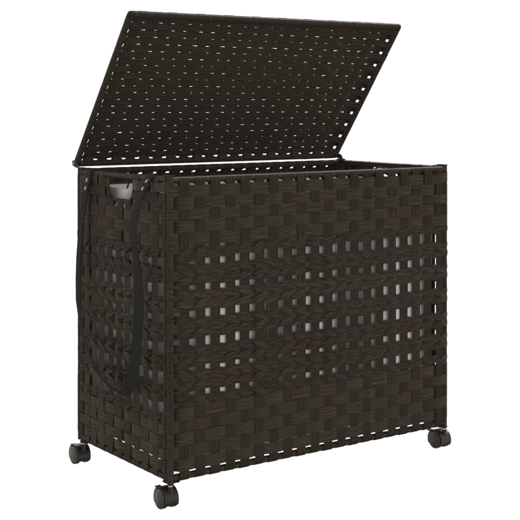 vidaXL Kosz na pranie z kółkami, ciemny brąz, 66x35x60 cm, rattan