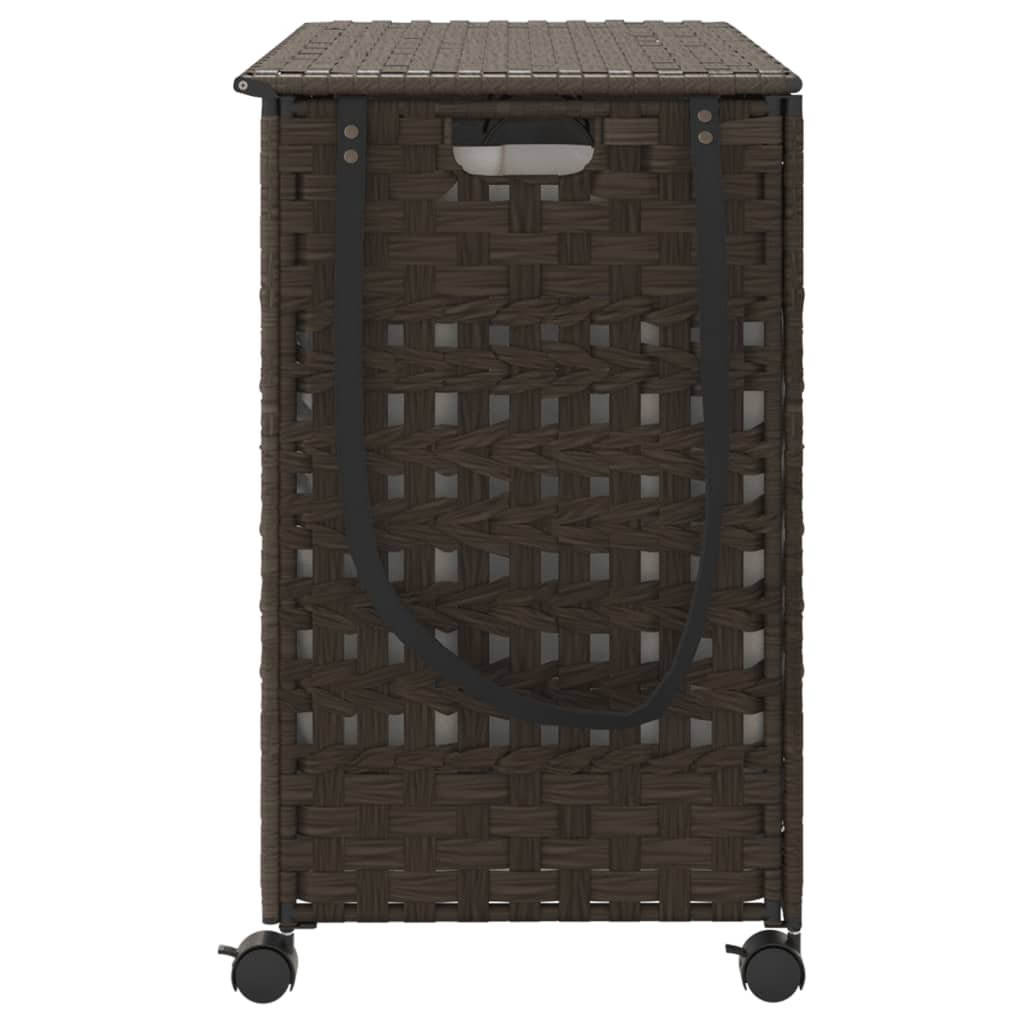 vidaXL Kosz na pranie z kółkami, ciemny brąz, 66x35x60 cm, rattan