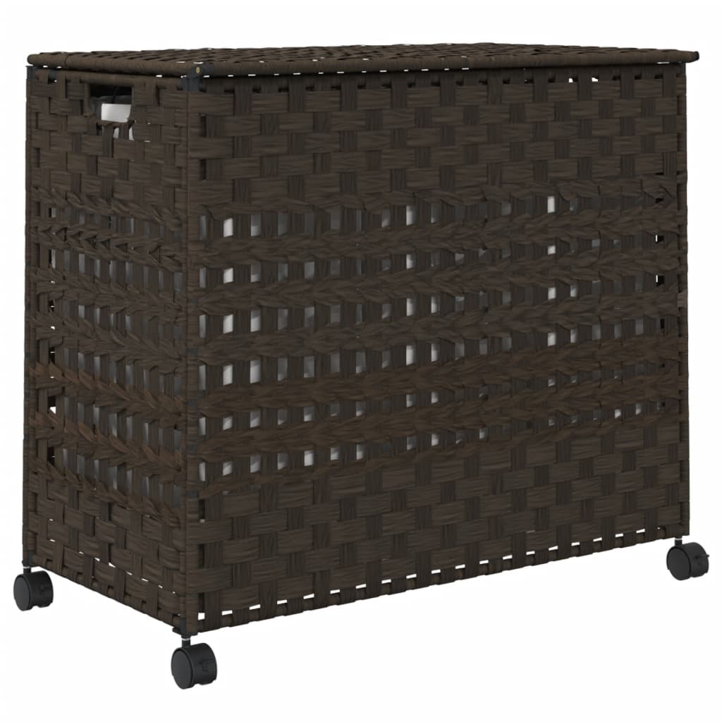 vidaXL Kosz na pranie z kółkami, ciemny brąz, 66x35x60 cm, rattan