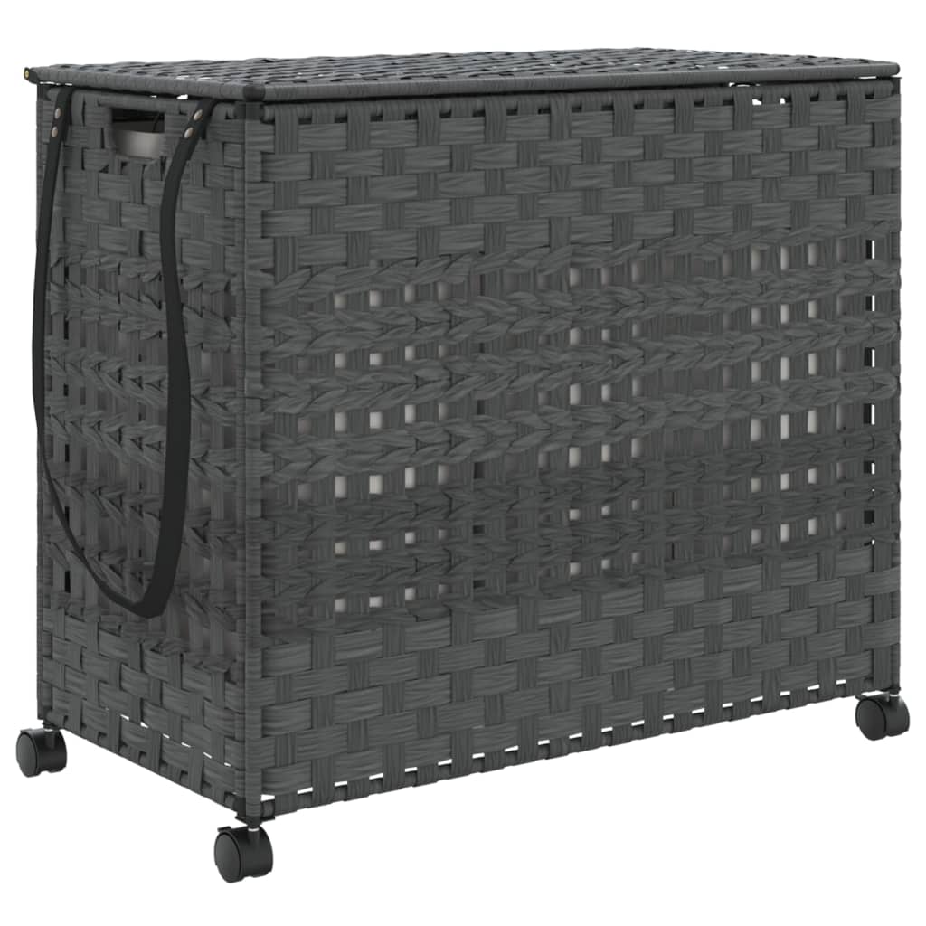 vidaXL Kosz na pranie z kółkami, szary, 66x35x60 cm, rattan