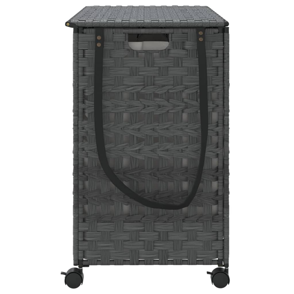 vidaXL Kosz na pranie z kółkami, szary, 66x35x60 cm, rattan