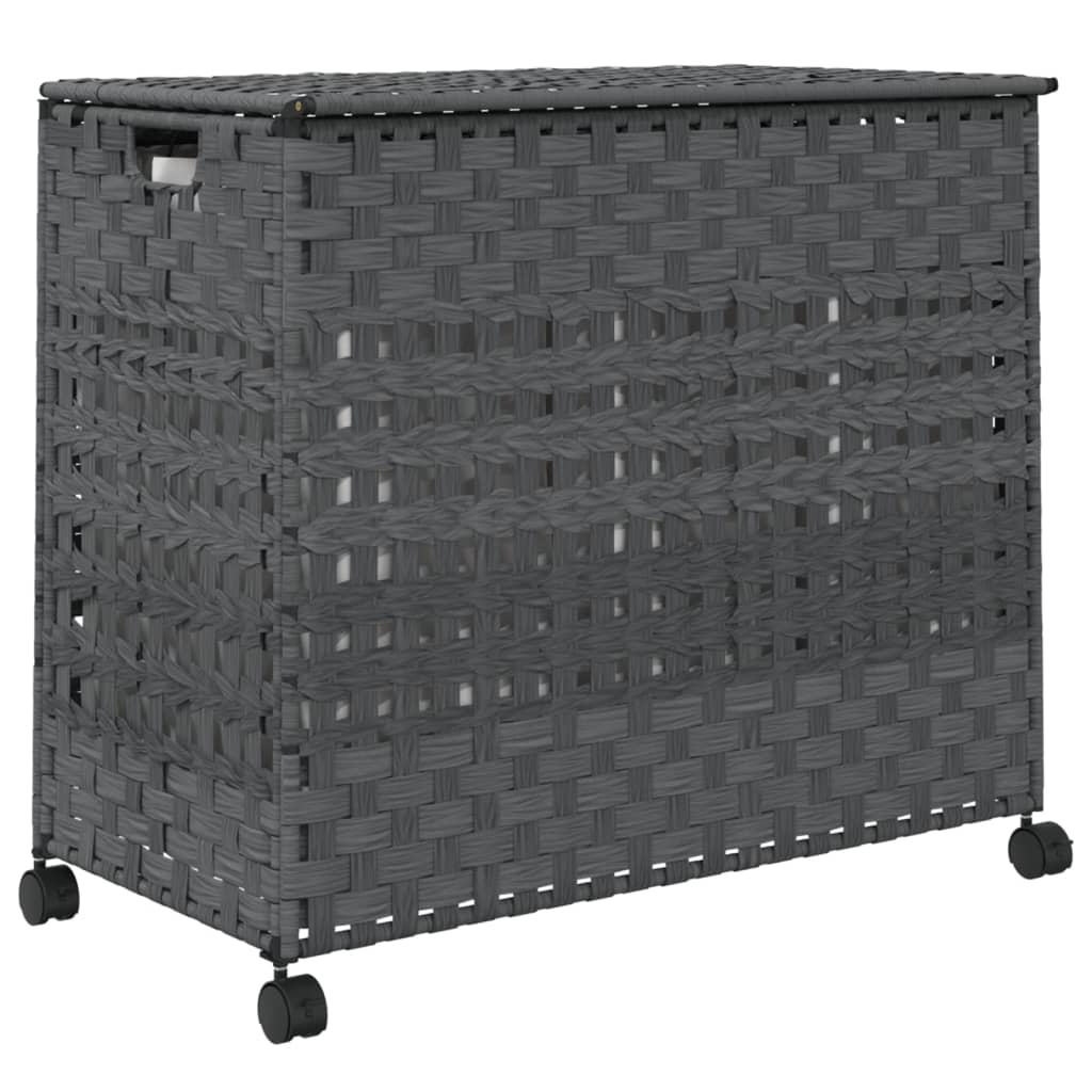 vidaXL Kosz na pranie z kółkami, szary, 66x35x60 cm, rattan