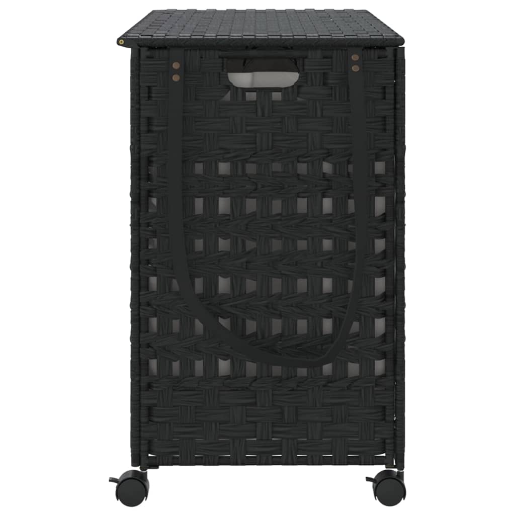 vidaXL Kosz na pranie z kółkami, czarny, 66x35x60 cm, rattan