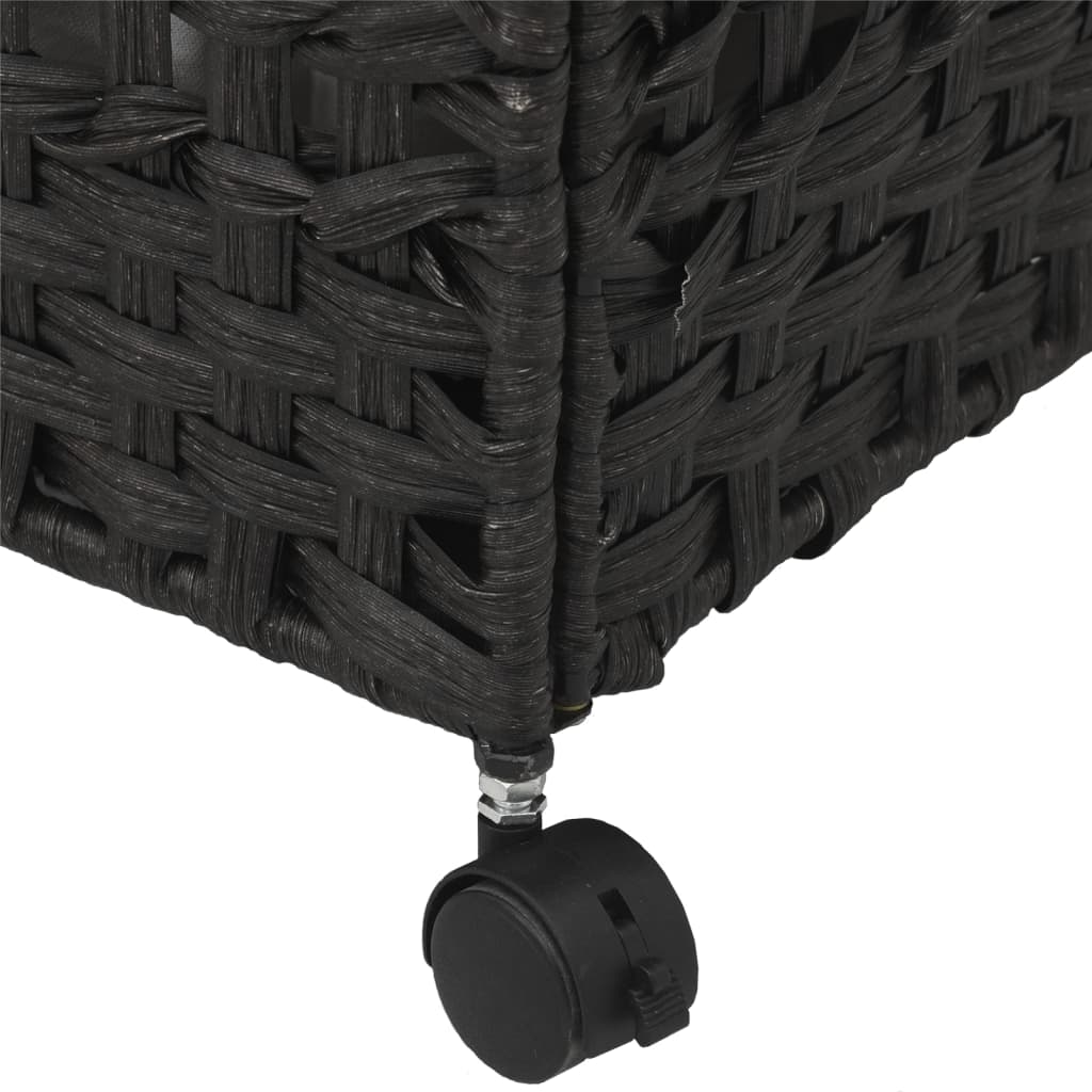 vidaXL Kosz na pranie z kółkami, czarny, 66x35x60 cm, rattan