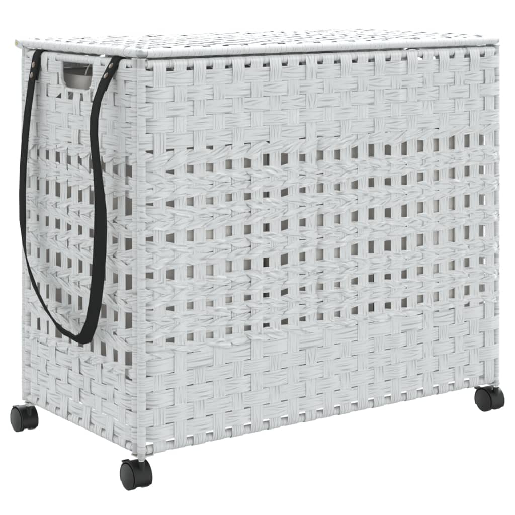 vidaXL Kosz na pranie z kółkami, biały, 66x35x60 cm, rattan