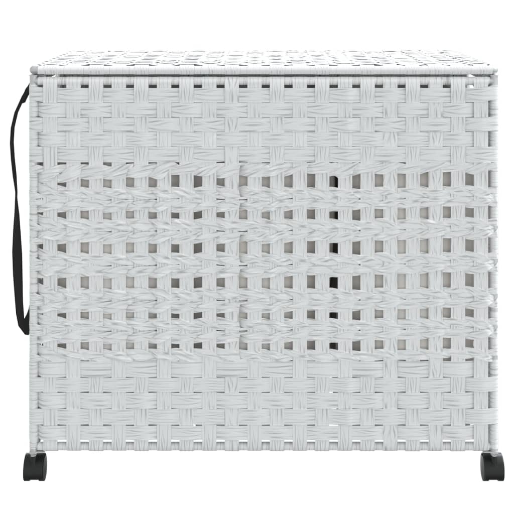 vidaXL Kosz na pranie z kółkami, biały, 66x35x60 cm, rattan