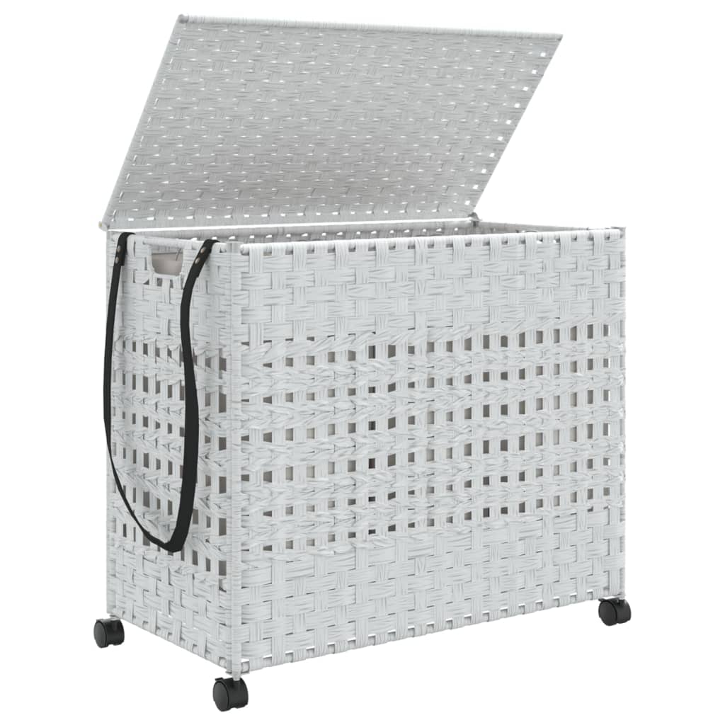 vidaXL Kosz na pranie z kółkami, biały, 66x35x60 cm, rattan