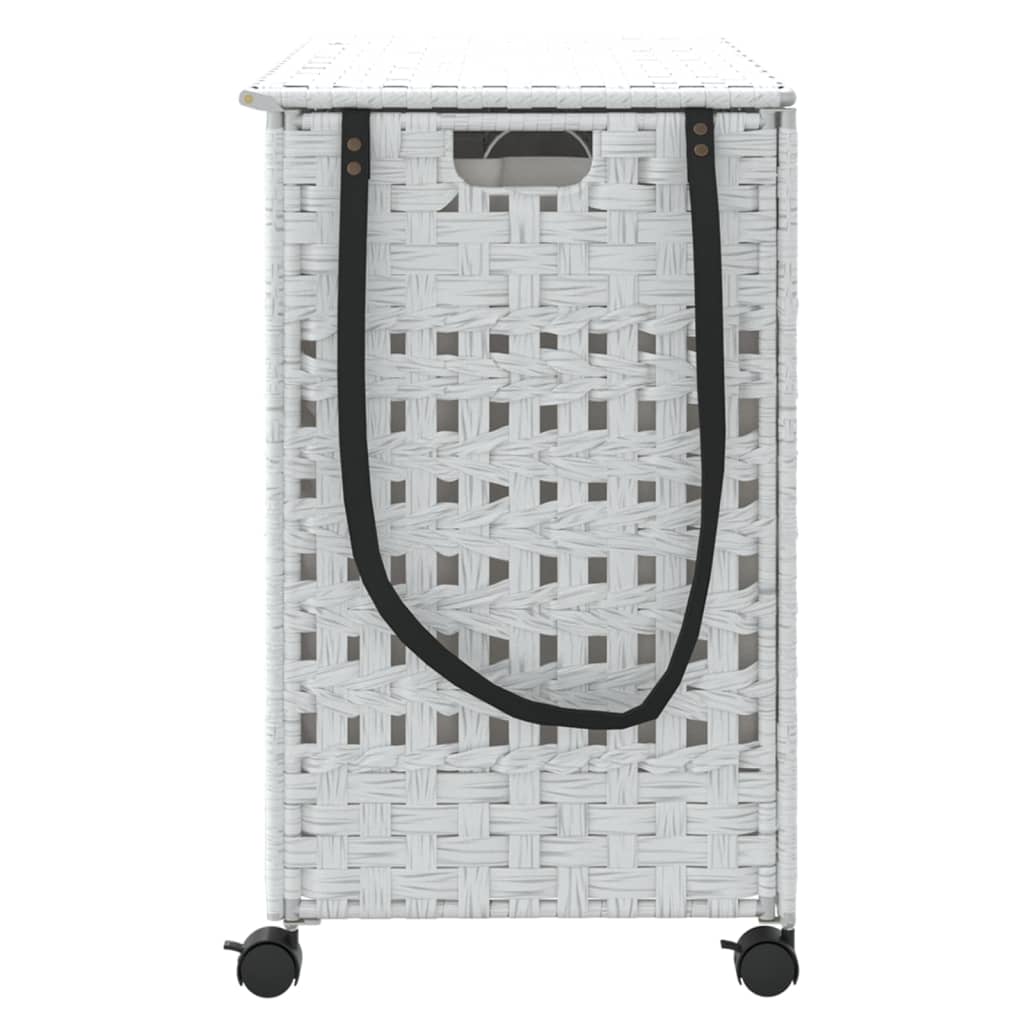 vidaXL Kosz na pranie z kółkami, biały, 66x35x60 cm, rattan
