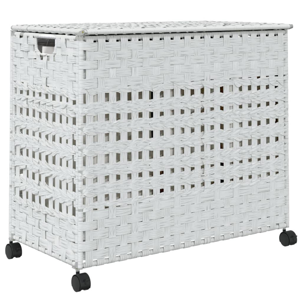 vidaXL Kosz na pranie z kółkami, biały, 66x35x60 cm, rattan