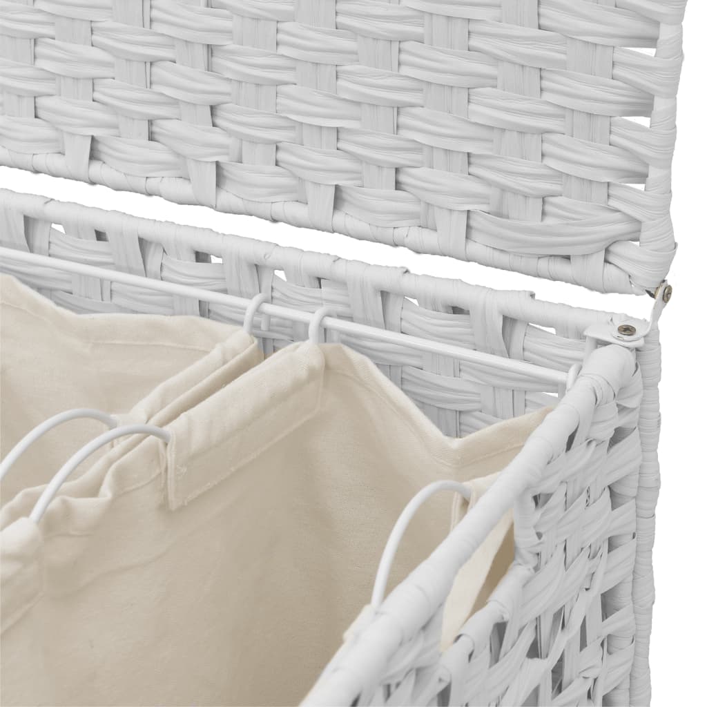 vidaXL Kosz na pranie z kółkami, biały, 66x35x60 cm, rattan