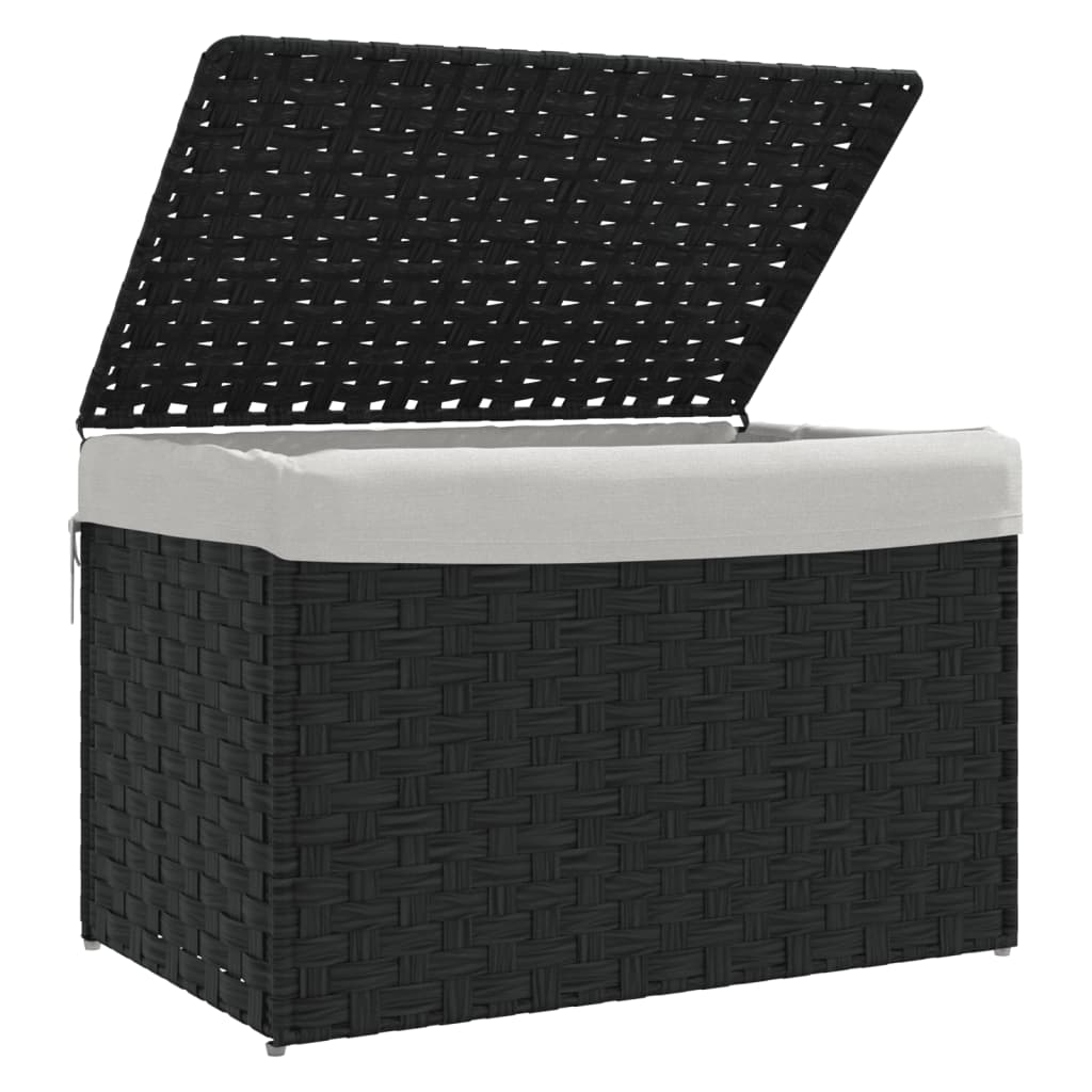 vidaXL Kosz na pranie, z pokrywą, czarny, 55,5x35x34 cm, polirattan