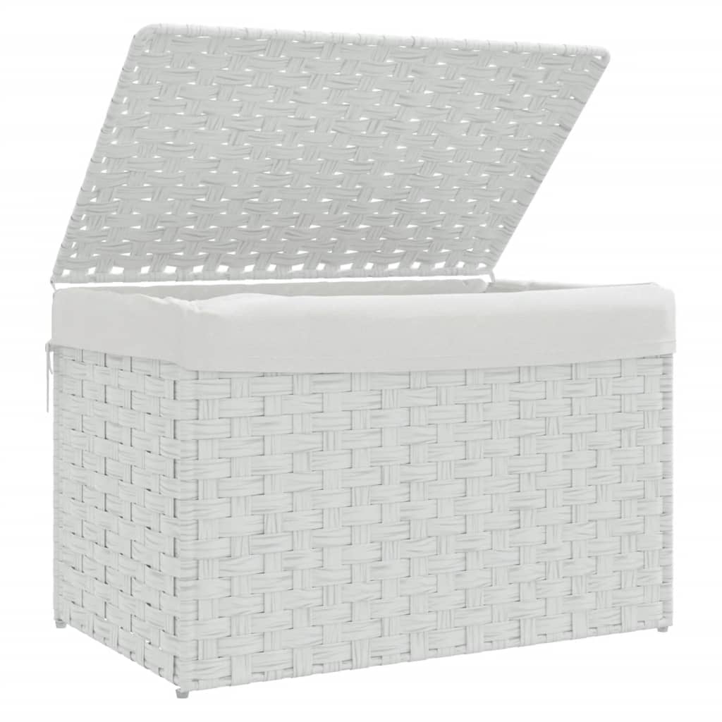 vidaXL Kosz na pranie, z pokrywą, biały, 55,5x35x34 cm, polirattan