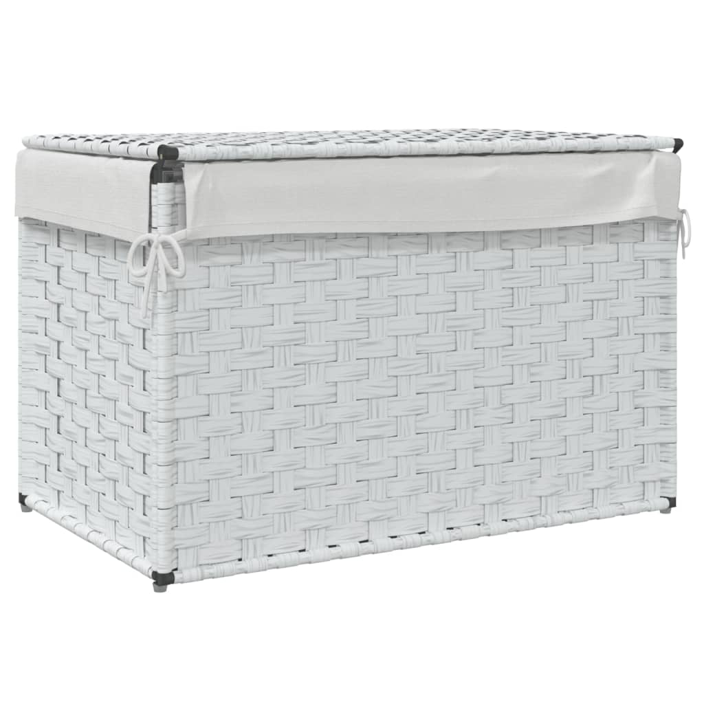 vidaXL Kosz na pranie, z pokrywą, biały, 55,5x35x34 cm, polirattan
