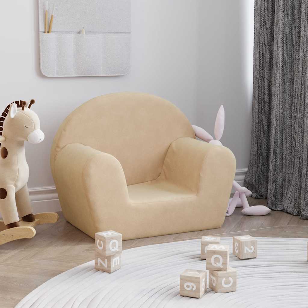 vidaXL Sofa dziecięca, kremowa, miękki plusz