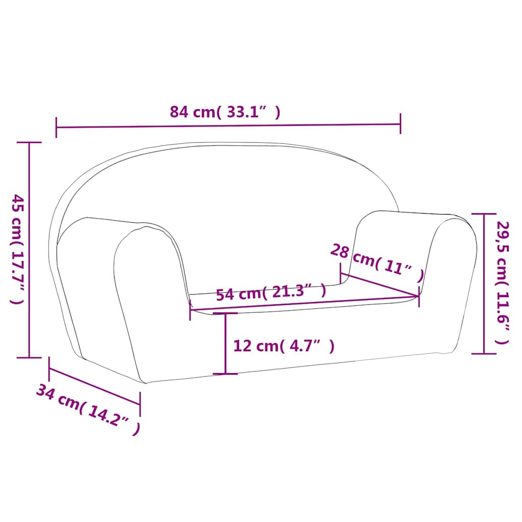 vidaXL Sofa dla dzieci, 2-os. , kremowa, miękki plusz