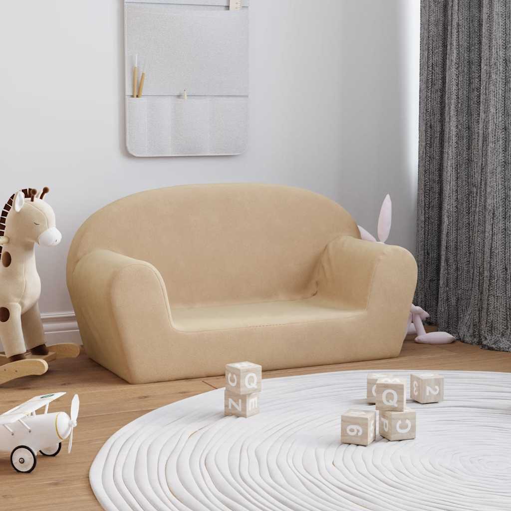 vidaXL Sofa dla dzieci, 2-os. , kremowa, miękki plusz