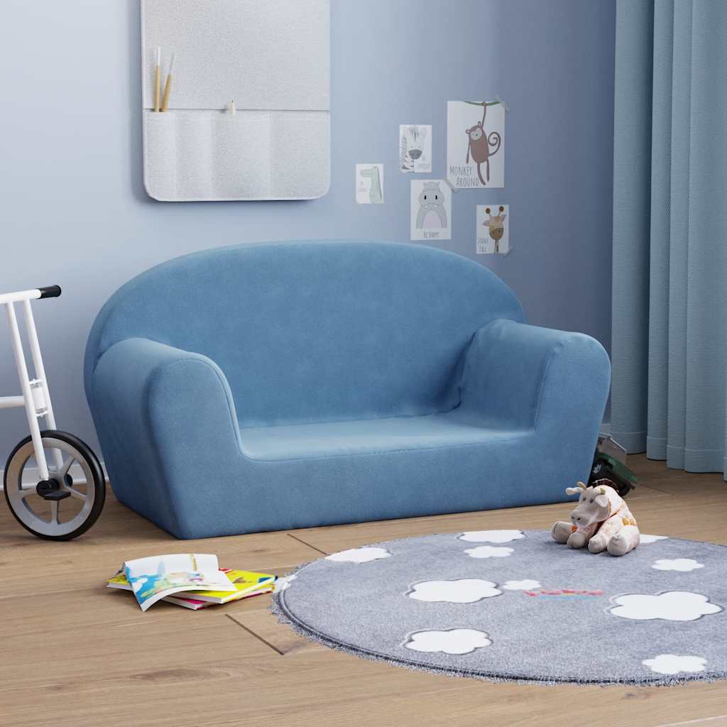 vidaXL 2-os. sofa dla dzieci, niebieska, miękki plusz
