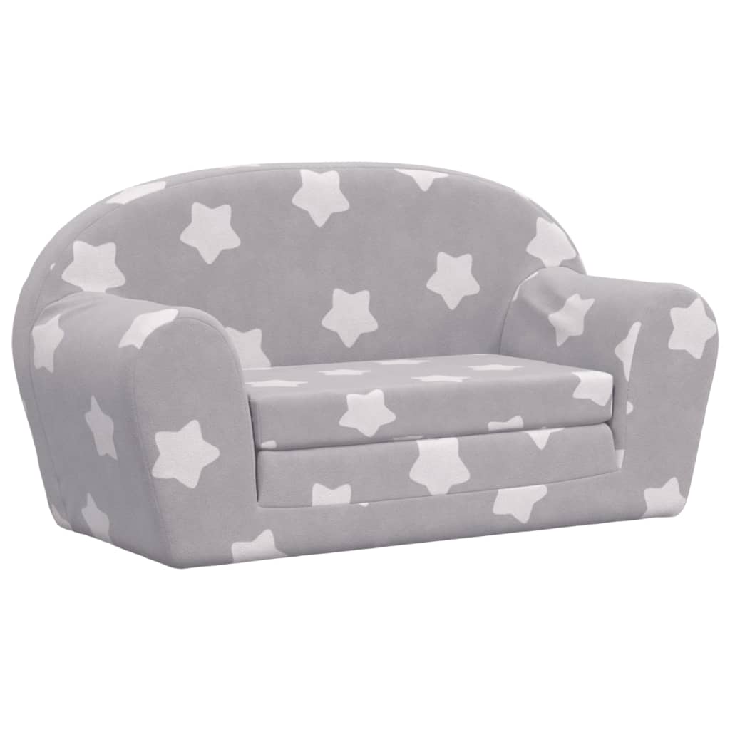 vidaXL 2-os. sofa dla dzieci, rozkładana, szara w gwiazdki, plusz