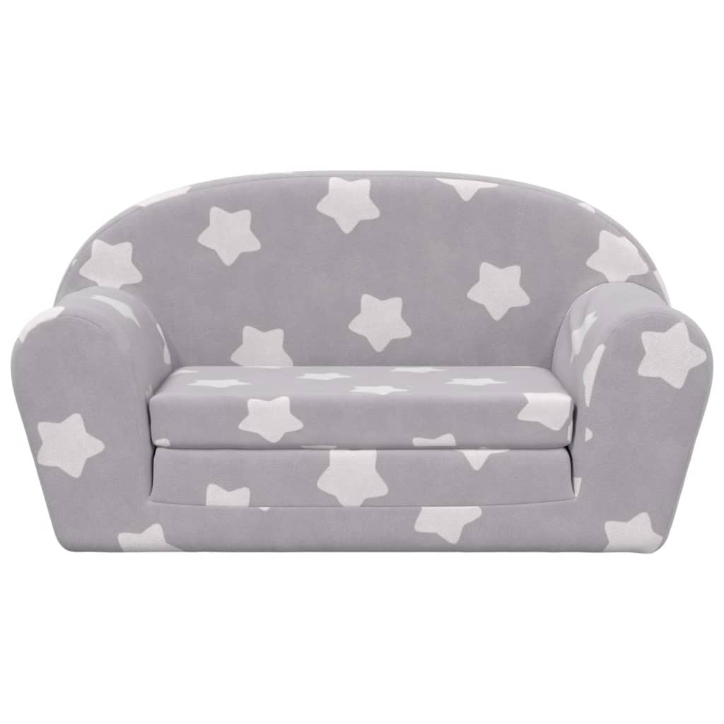 vidaXL 2-os. sofa dla dzieci, rozkładana, szara w gwiazdki, plusz