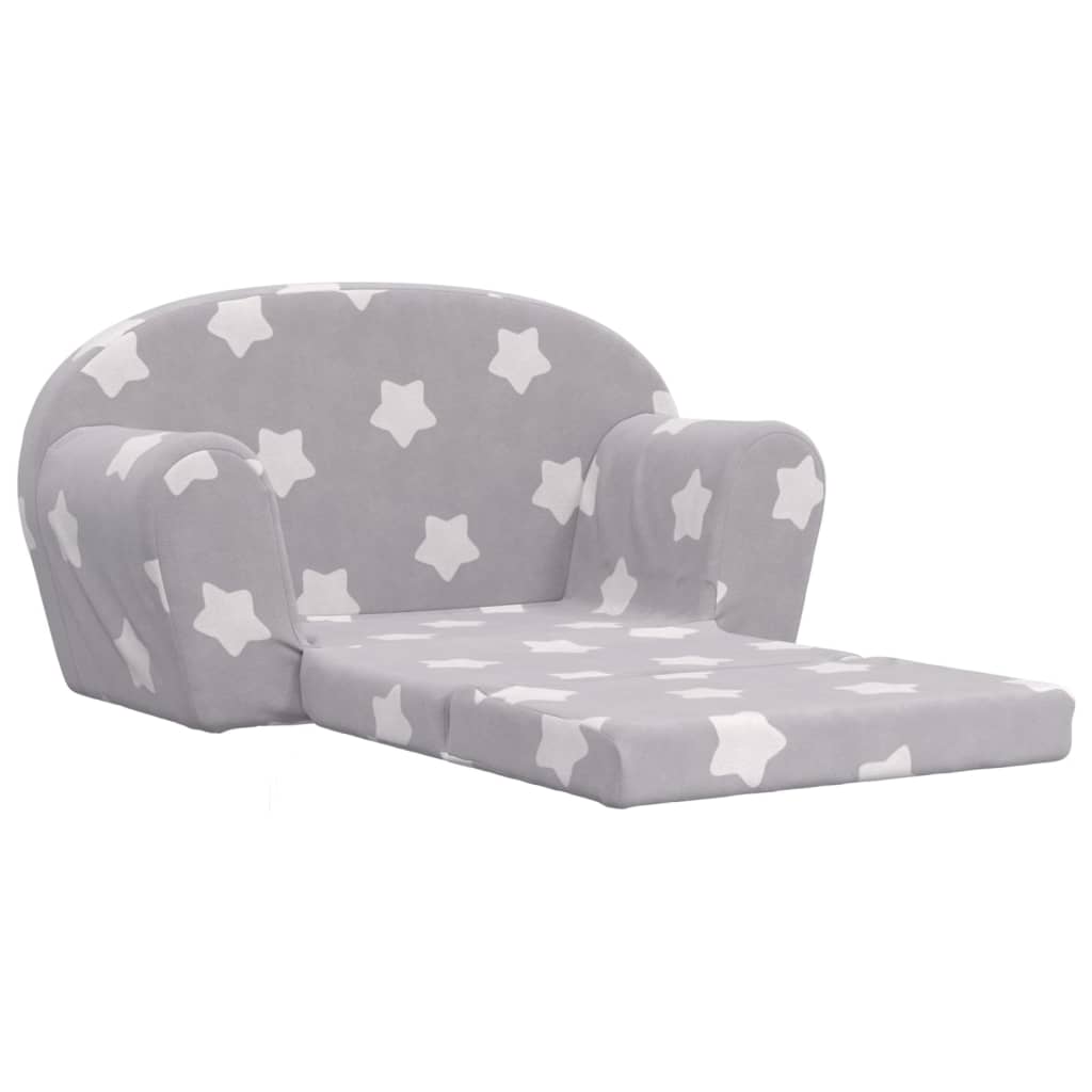 vidaXL 2-os. sofa dla dzieci, rozkładana, szara w gwiazdki, plusz