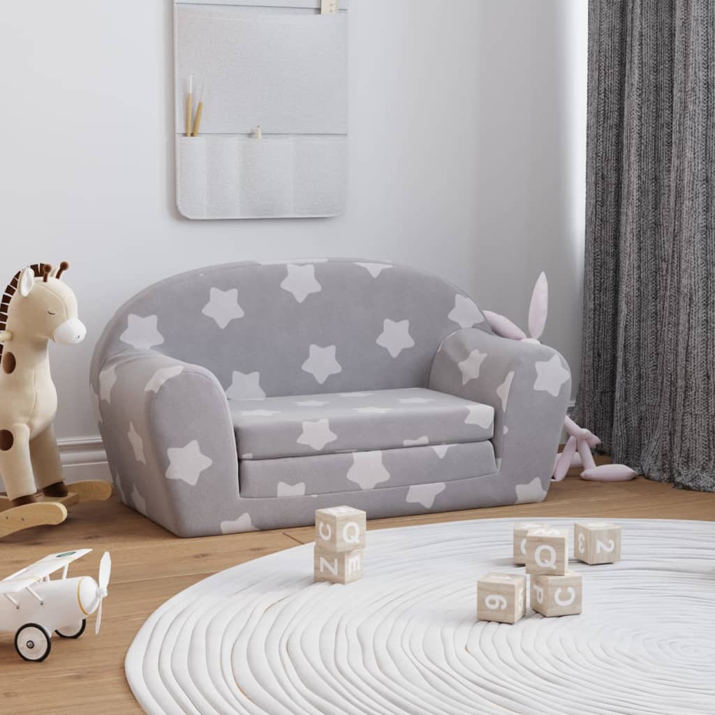 vidaXL 2-os. sofa dla dzieci, rozkładana, szara w gwiazdki, plusz