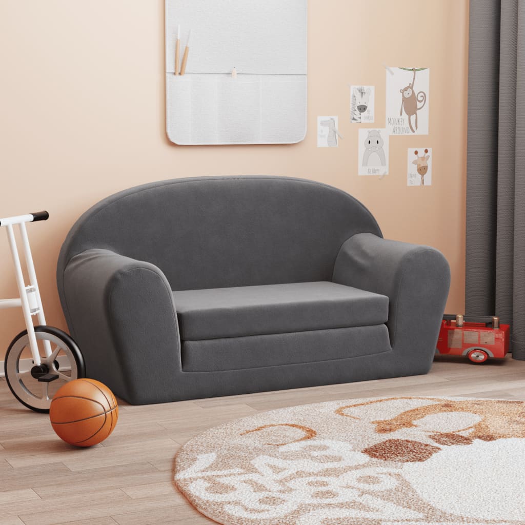 vidaXL 2-os. sofa dla dzieci, rozkładana, antracytowa, miękki plusz