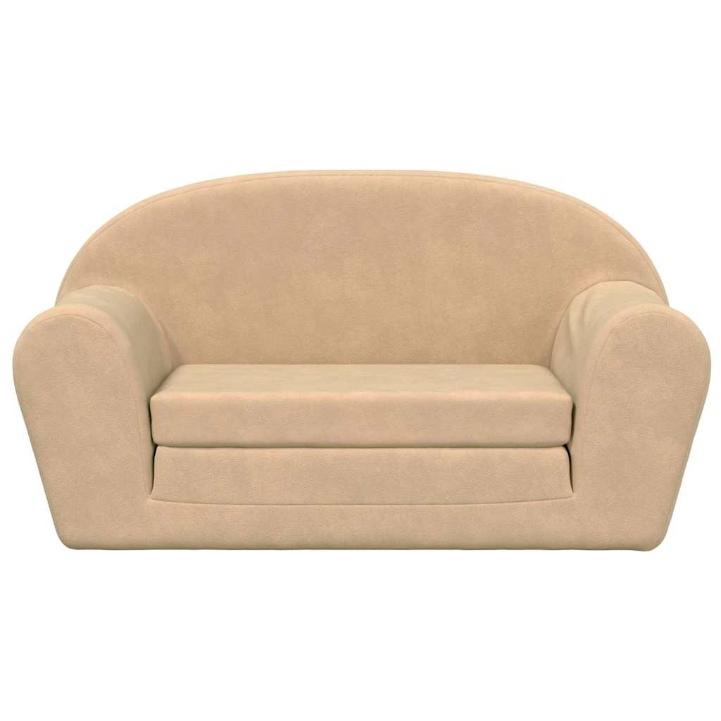 vidaXL 2-os. sofa dla dzieci, rozkładana, kremowa, miękki plusz