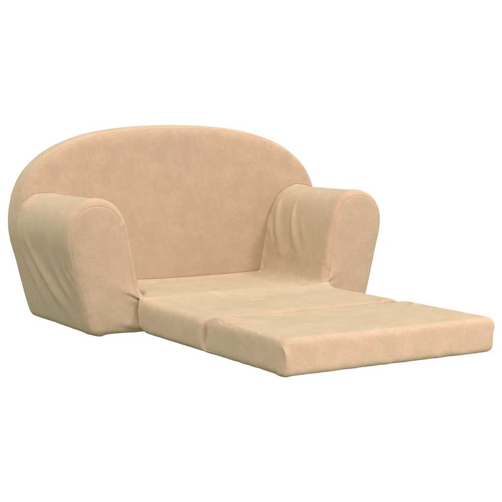 vidaXL 2-os. sofa dla dzieci, rozkładana, kremowa, miękki plusz