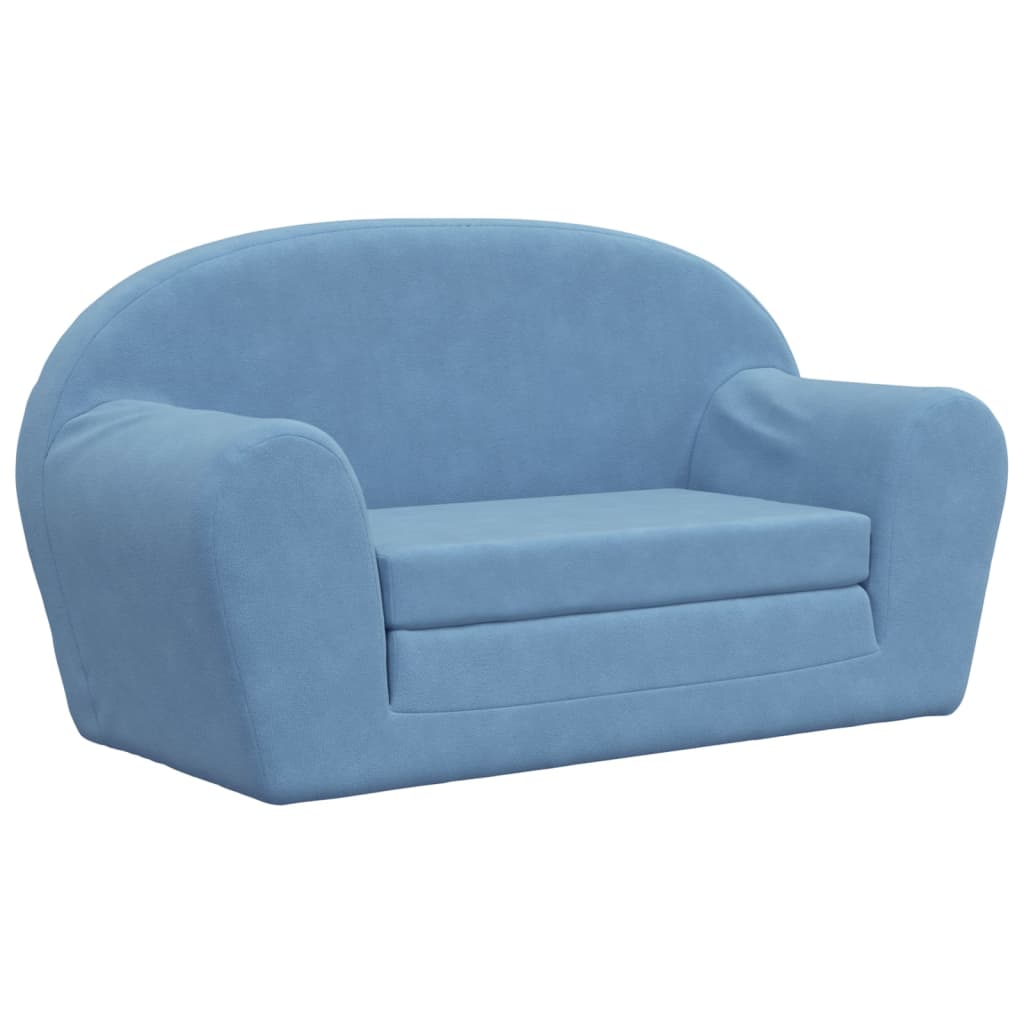 vidaXL 2-os. sofa dla dzieci, rozkładana, niebieska, miękki plusz