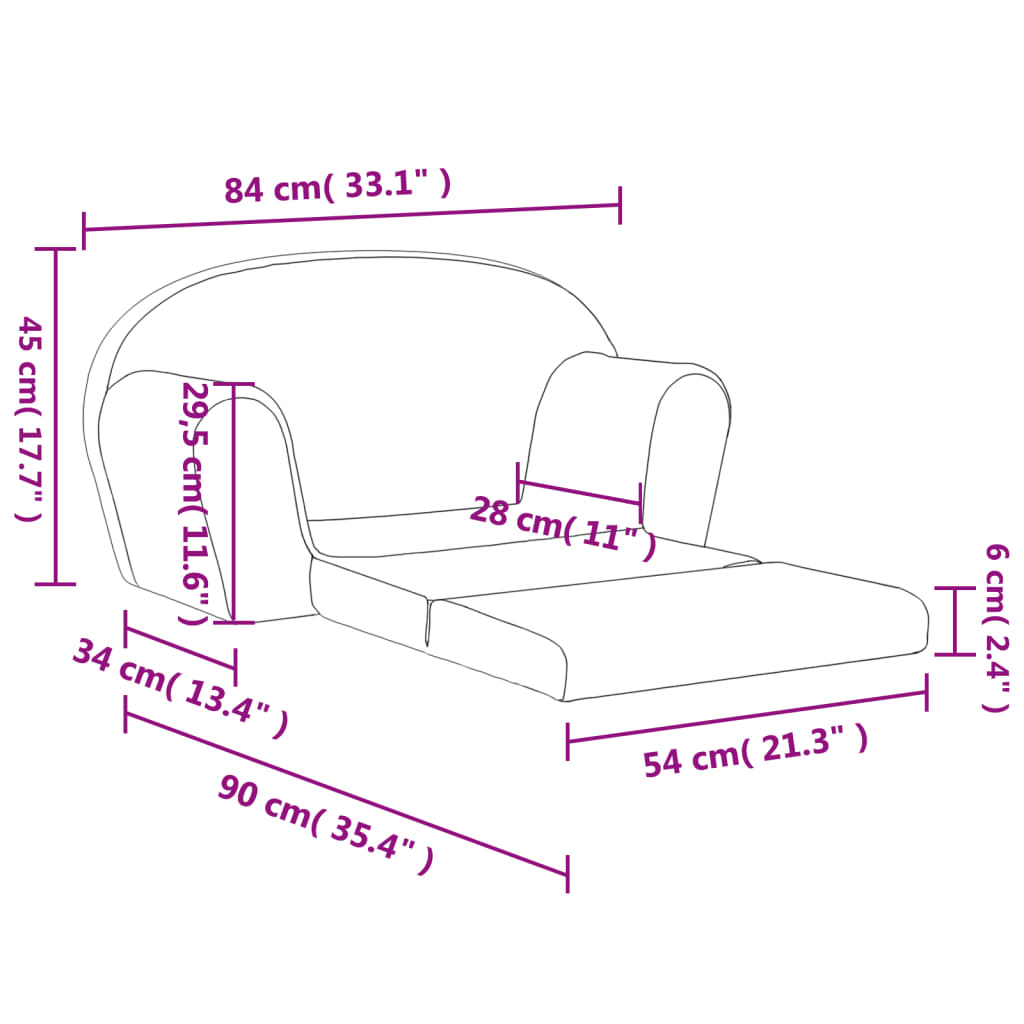 vidaXL 2-os. sofa dla dzieci, rozkładana, niebieska, miękki plusz