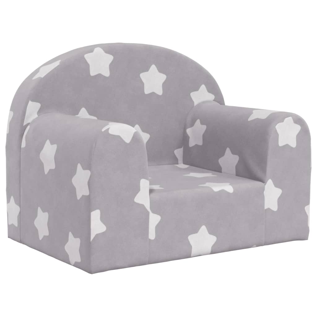 vidaXL Sofa dziecięca jasnoszara z gwiazdkami Miękki plusz