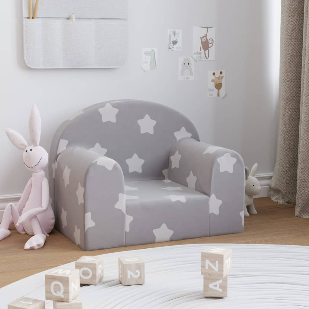 vidaXL Sofa dziecięca jasnoszara z gwiazdkami Miękki plusz